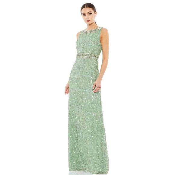 Mac Duggal 10839 Jewel Neck Sequin Gown Dress Mint Size 6 NWT
